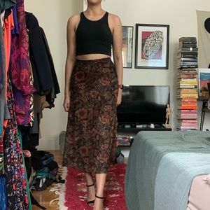 Brown Fall Floral Midi-skirt